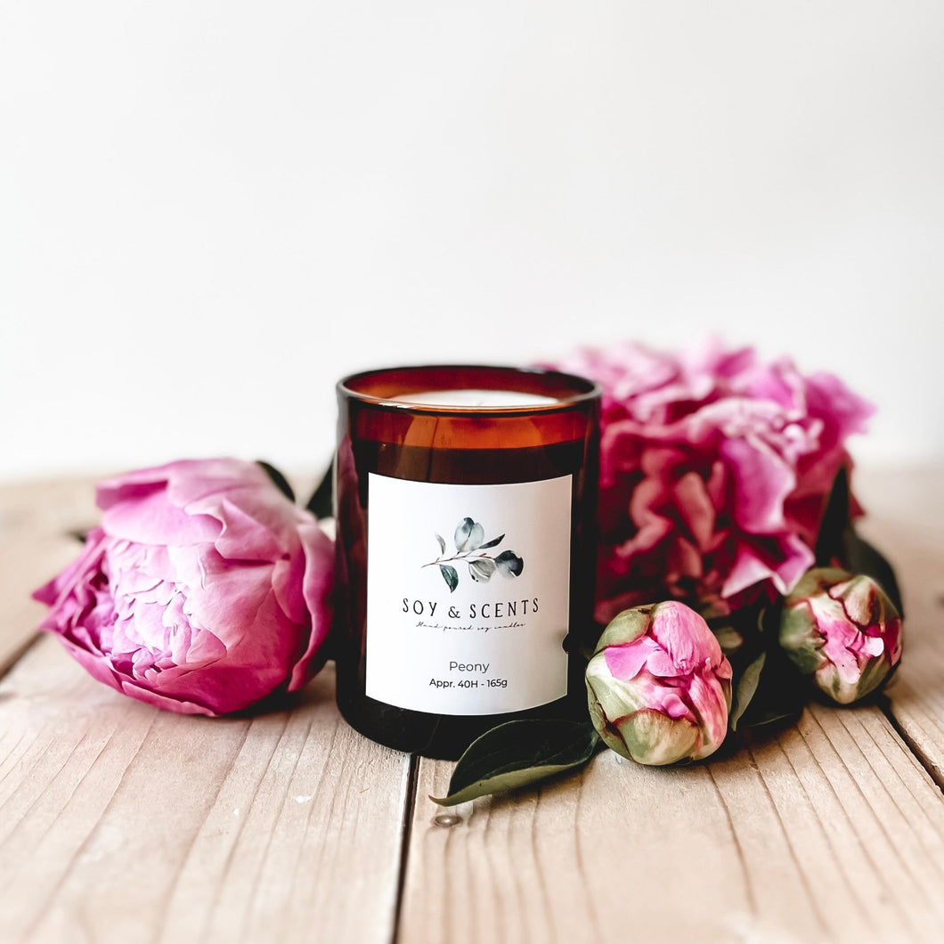 Bougie artisanale belge à la cire de soja Soy and Scents - Peony 165 g